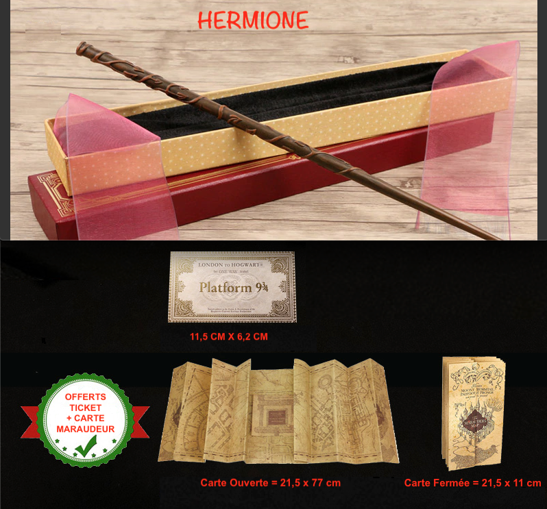 Baguette Wand Hermione Harry Potter Métal/résine + Boite + carte