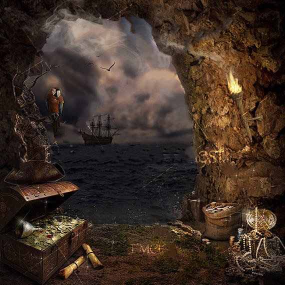 pirate ship cave treasure backdrops polyester or vinyl cloth high quality computer print party backgrounds jpg q50