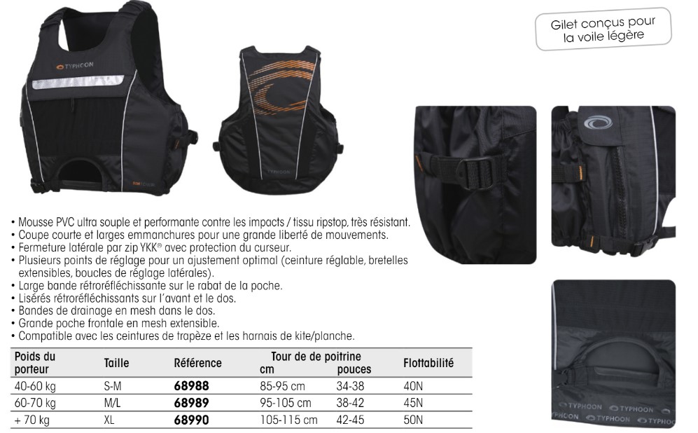 gamme gilet dériveur tyhoon plastimo