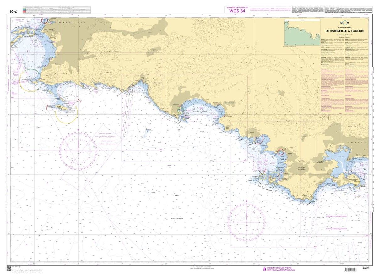 CARTE SHOM 7406L DE MARSEILLE A TOULON