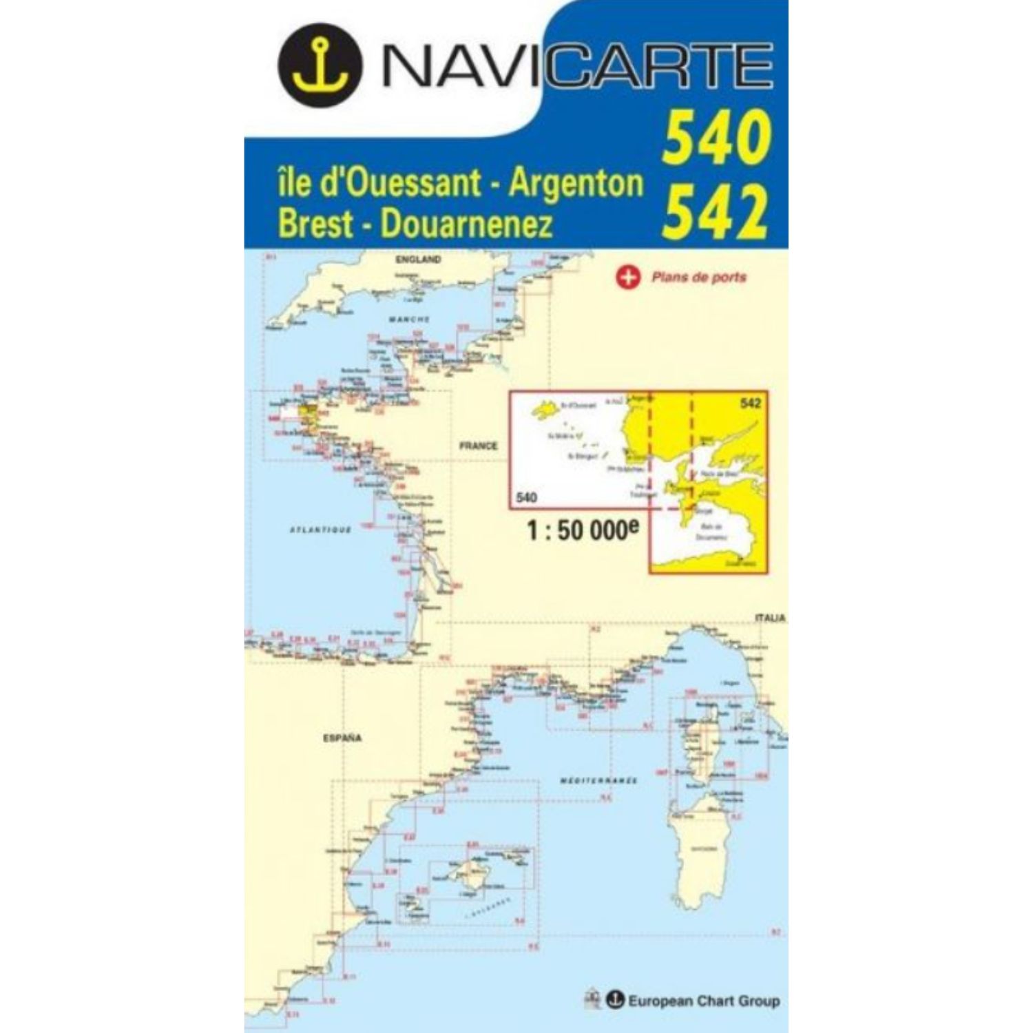 Carte marine  Navicarte 540+542 Douarnenez- Ile d\'Ouessant