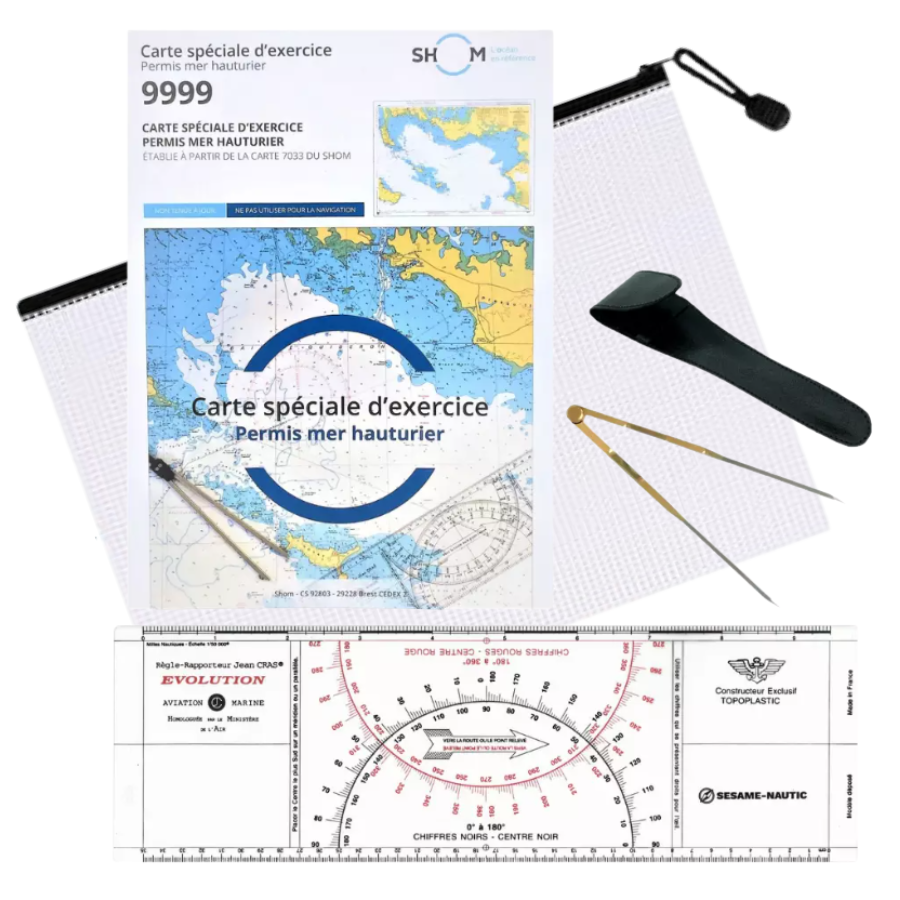 Pack Permis Hauturier-Réussite (carte+règle Cras+compas droit)