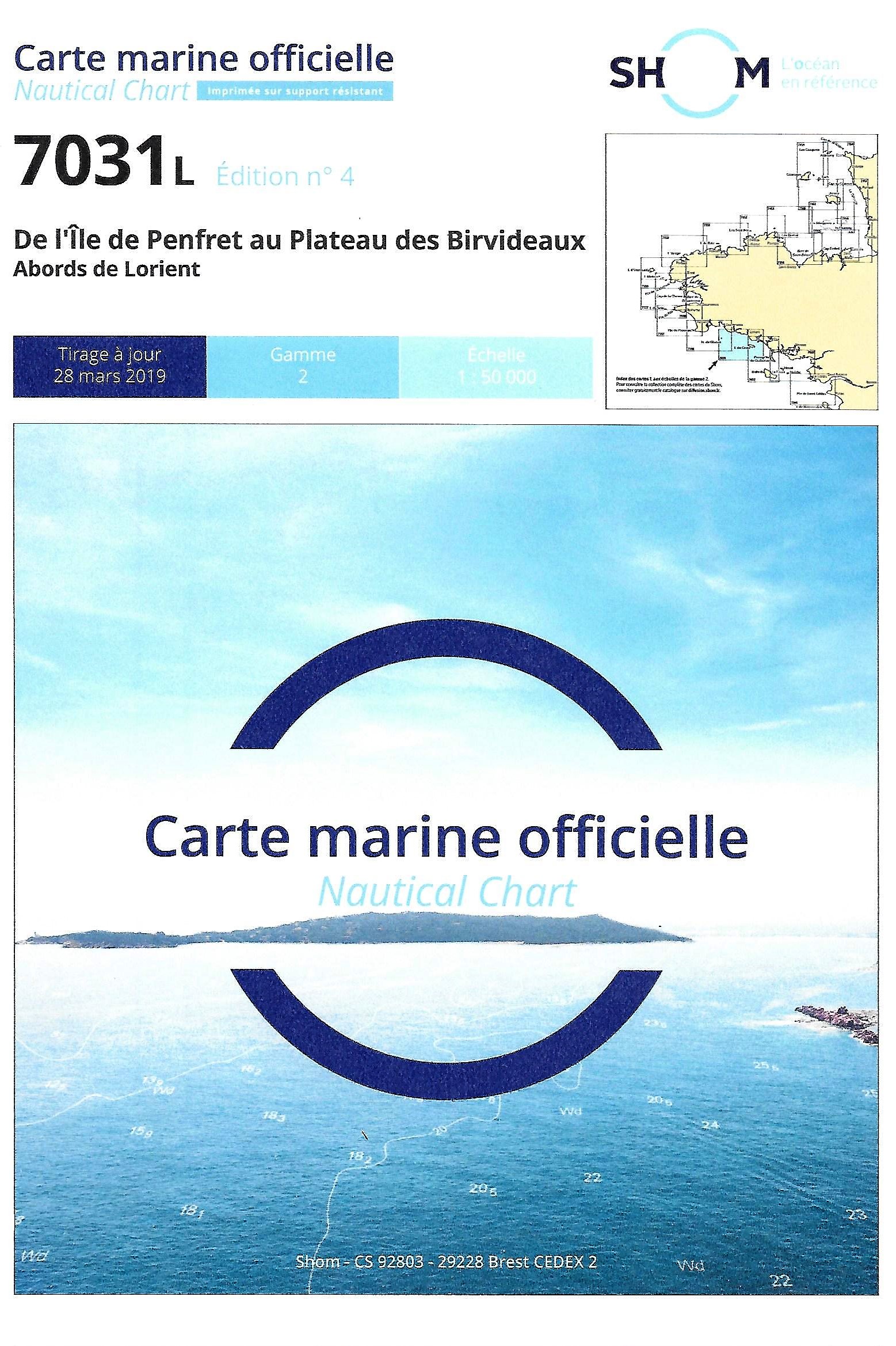 Carte marine SHOM 7031L-De l’île de Penfret au plateau des birvideaux