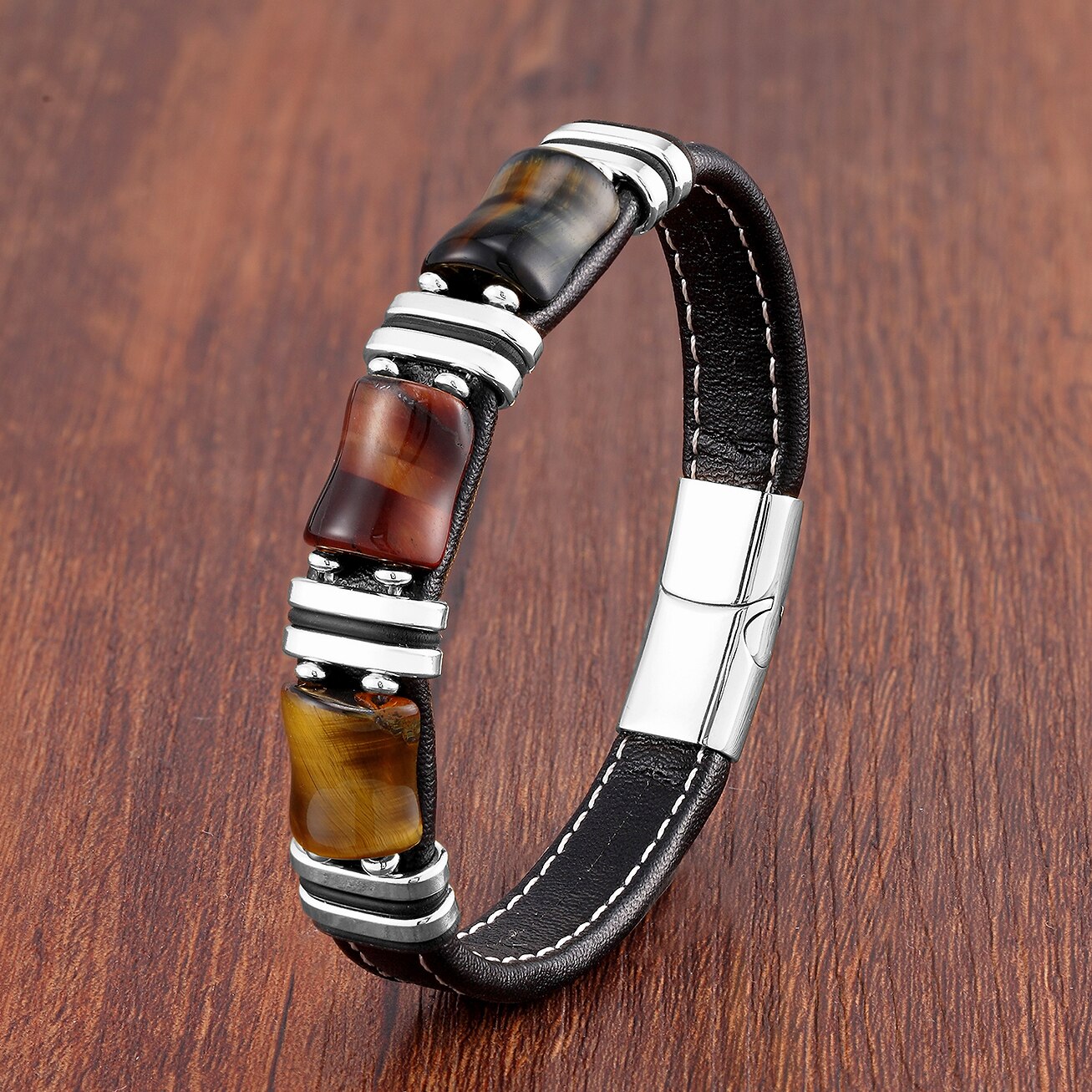 Pierre-Naturelle-Bracelet-Oeil-De-Tigre-Cha-ne-De-Corde-En-Cuir-Noir-Bracelet-Homme-Bracelet
