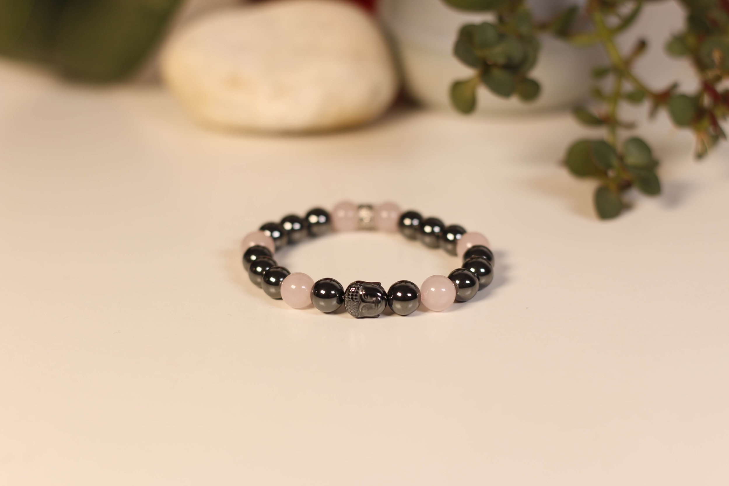 Bracelet Bouddha Hématite Quartz Rose 1