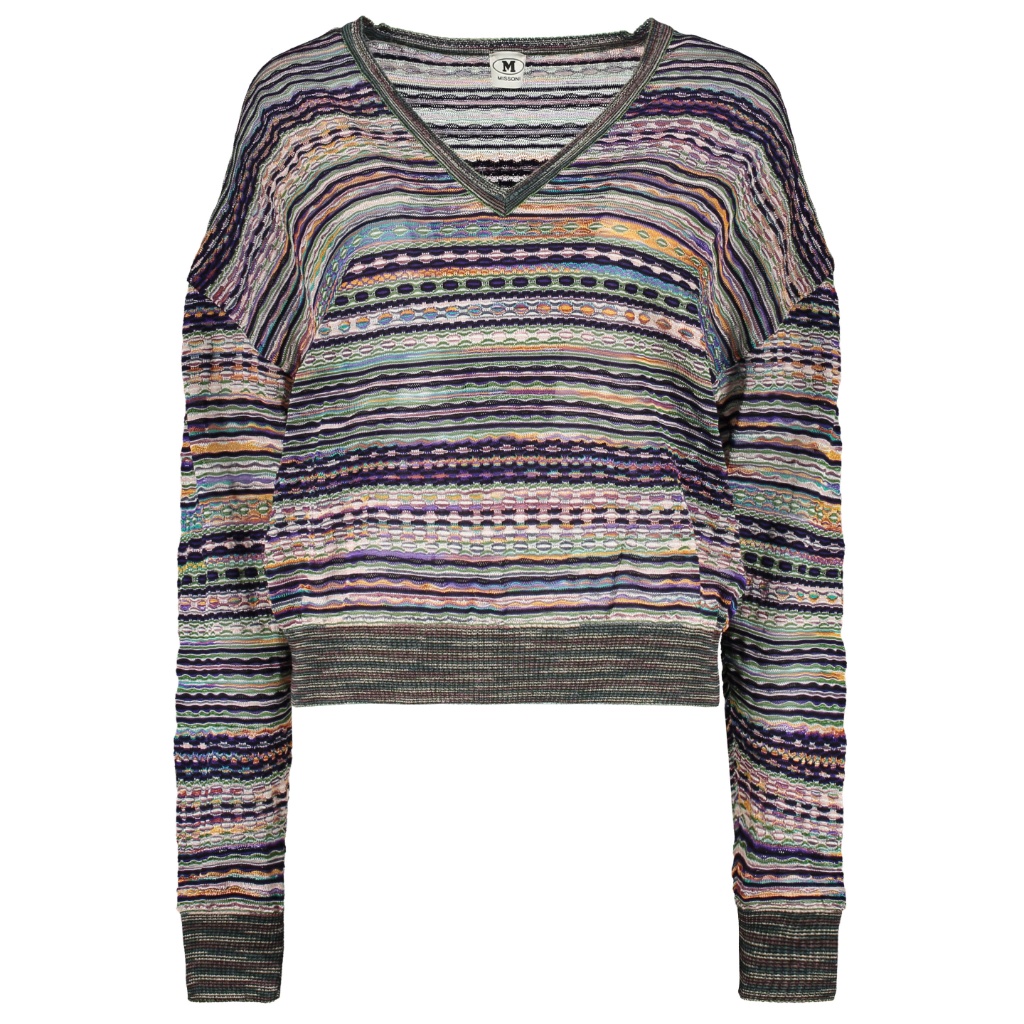 Pull Missoni Pour Fille 7-8 Ans - Noir/violet Motif Fleurs - Col Rond - Neuf