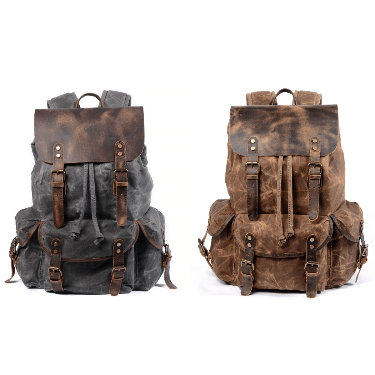 Sac à Dos Vintage Kost (Bâle, Suisse) - Toile écossaise, Sangles Cuir Marron - Années 80 - Occasion à Recoudre