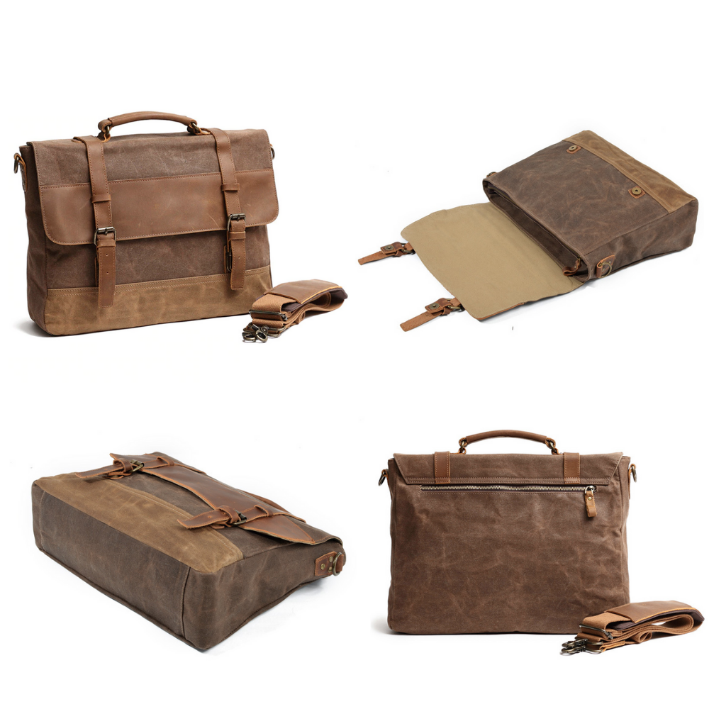 Le Banks Sacoche en toile et cuir style vintage homme Bagaran