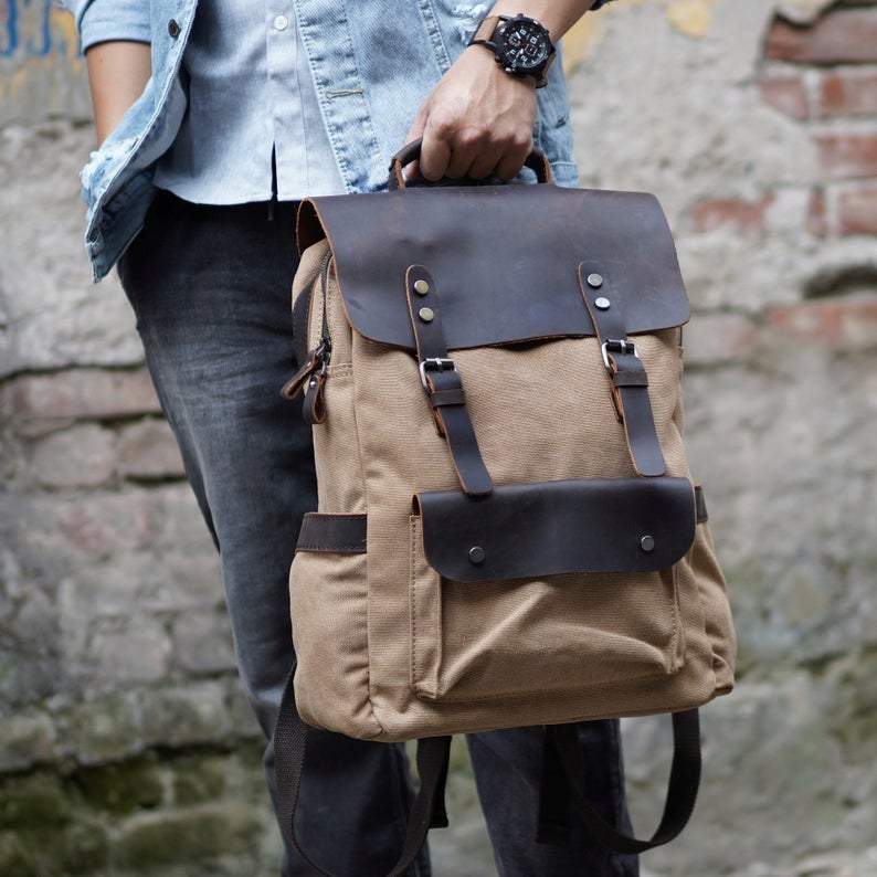 cabral sac à dos vintage homme rétro toile cuir urbain style randonnée cours achat bagaran (6)