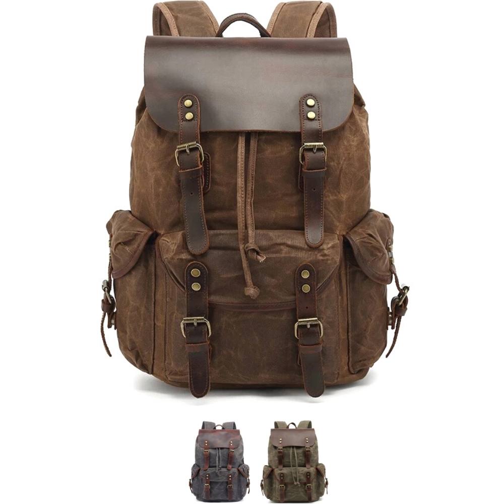 tasman sac à dos vintage rétro intemporel waxed canvas leather backpack randonnée aventure baroudeur sauvage achat boutique bagaran pratique mode tendance (1)