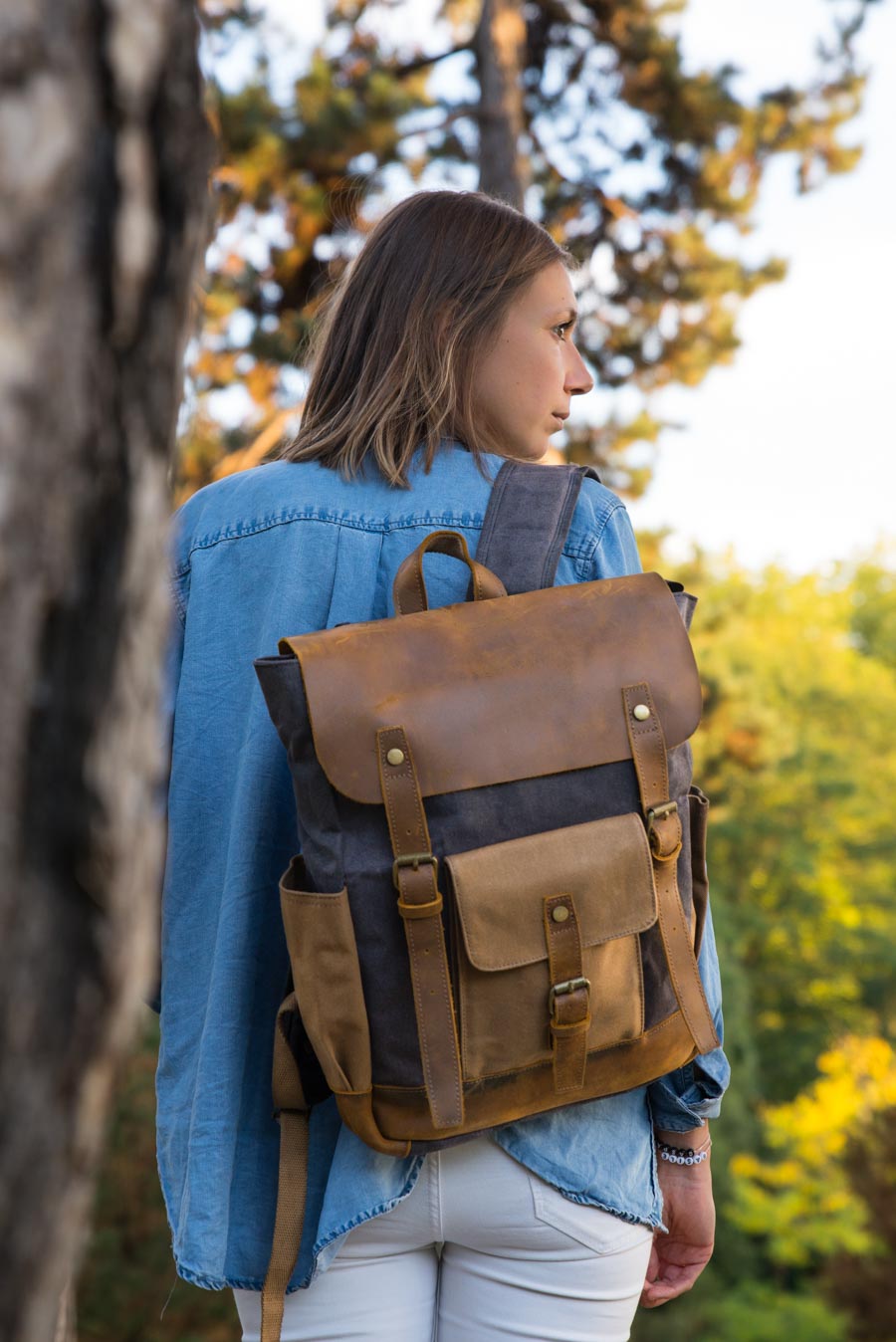 Sac Randonnee Retro Le Franklin | Sac à dos rétro 18L en toile et cuir | Bagaran