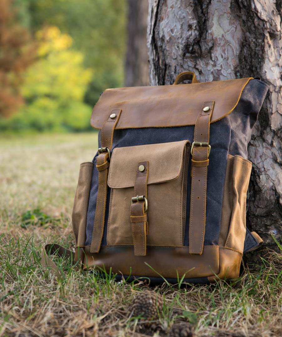 Sac Randonnee Retro Le Franklin | Sac à dos rétro 18L en toile et cuir | Bagaran