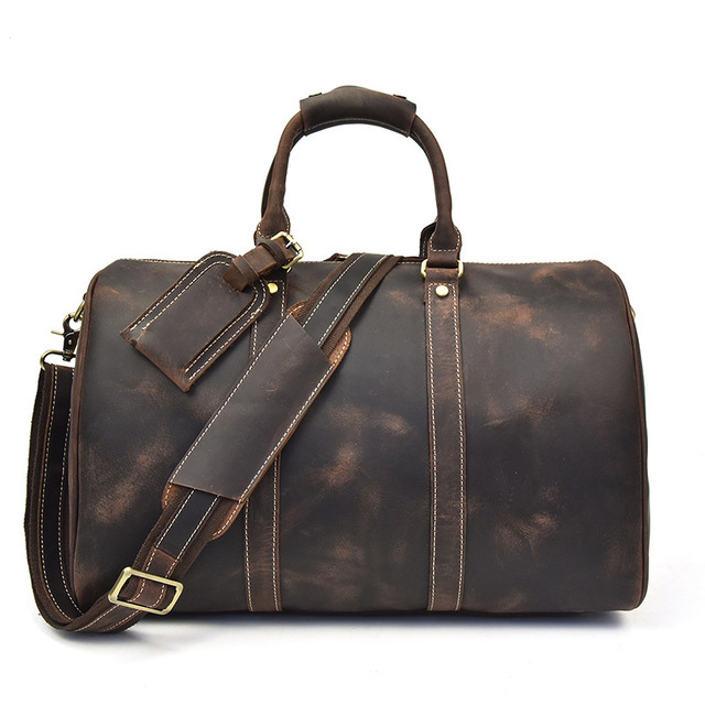 Grand Sac De Voyage Vintage En Cuir De Chèvre - Fait Main - Inde
