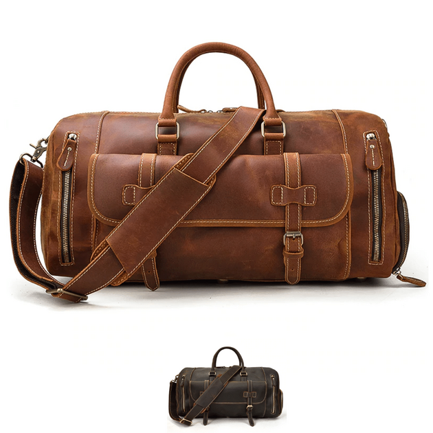 Grand Sac De Voyage En Cuir Véritable Vintage Pour Hommes - Taille 29 Pouces, Marron, Fabriqué En Inde