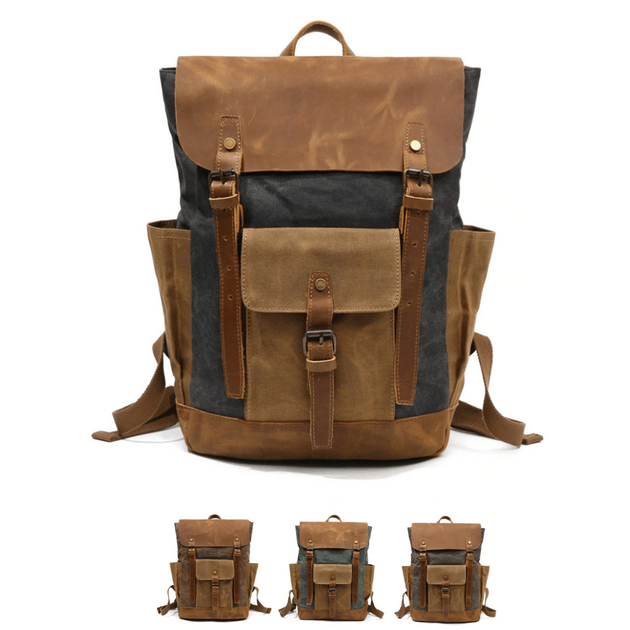 Le Franklin Sac à dos en toile et cuir style vintage Bagaran