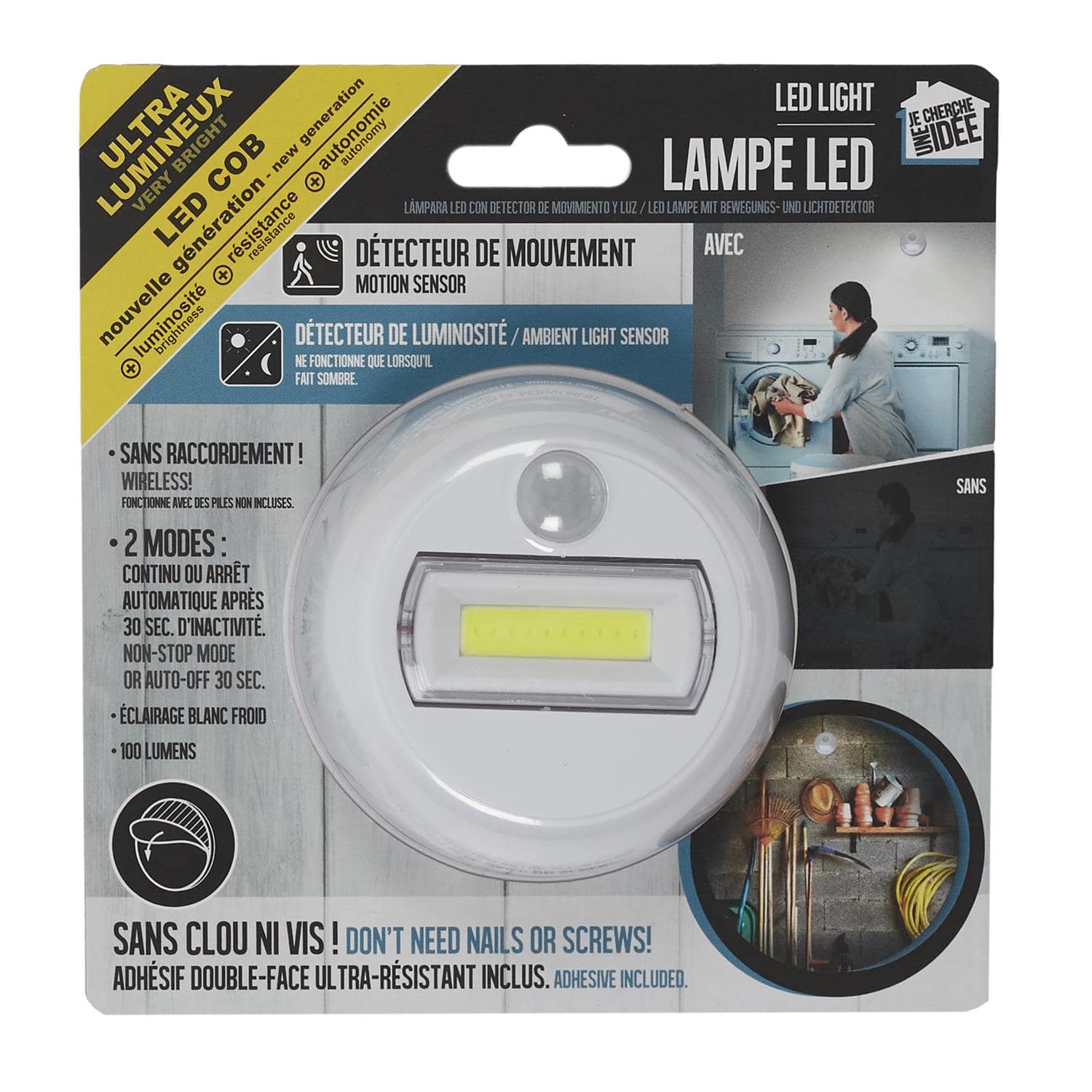 Lot de 2 Lampes LED COB 100 Lumens avec Décteur de Mouvement