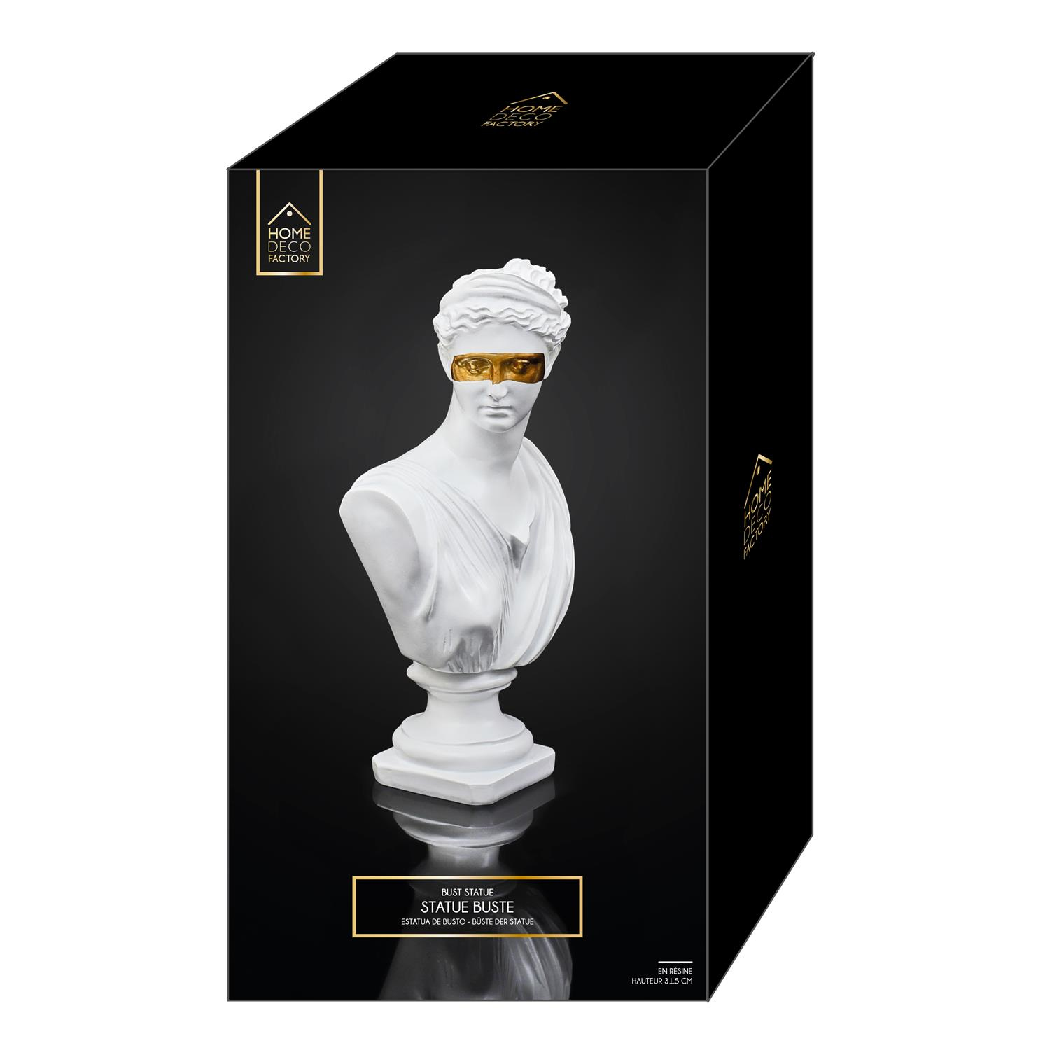 Statue Buste Femme Masque Doré Hauteur 31,5 cm - Décoration Home