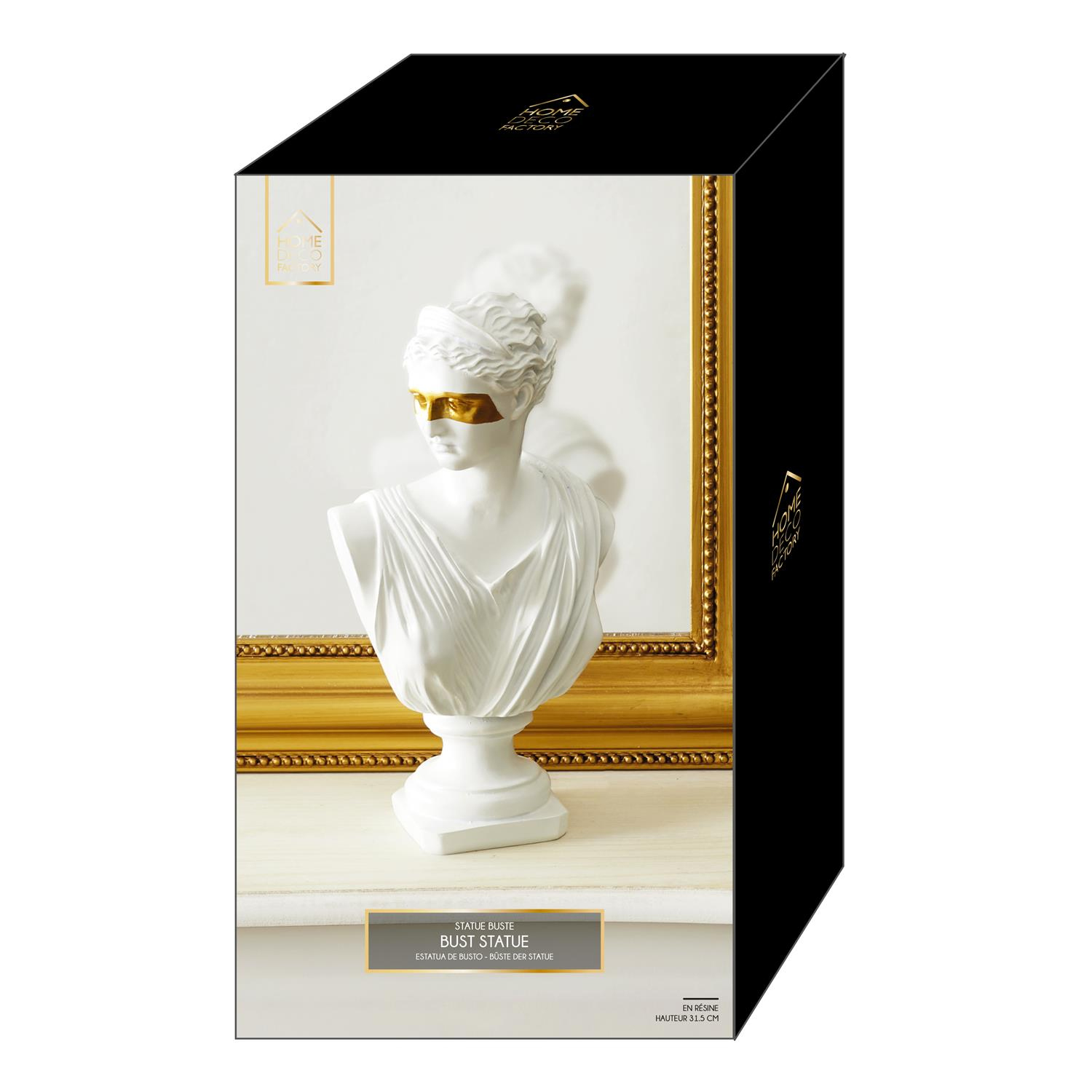 Statut buste decoratif resine deco blanc or figure original masque dore royal femme homme grec art monde sculpture grecque figurine decoration mannequin socle contemporain 3