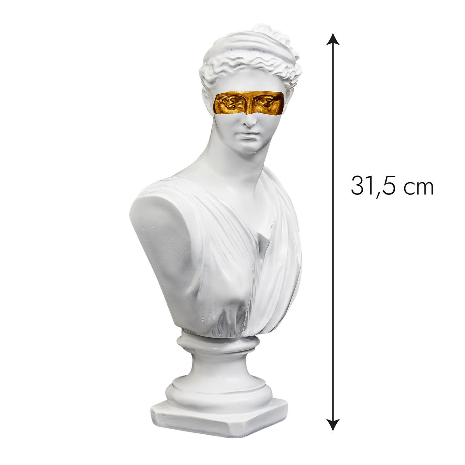 Statut buste decoratif resine deco blanc or figure original masque dore royal femme homme grec art monde sculpture grecque figurine decoration mannequin socle contemporain