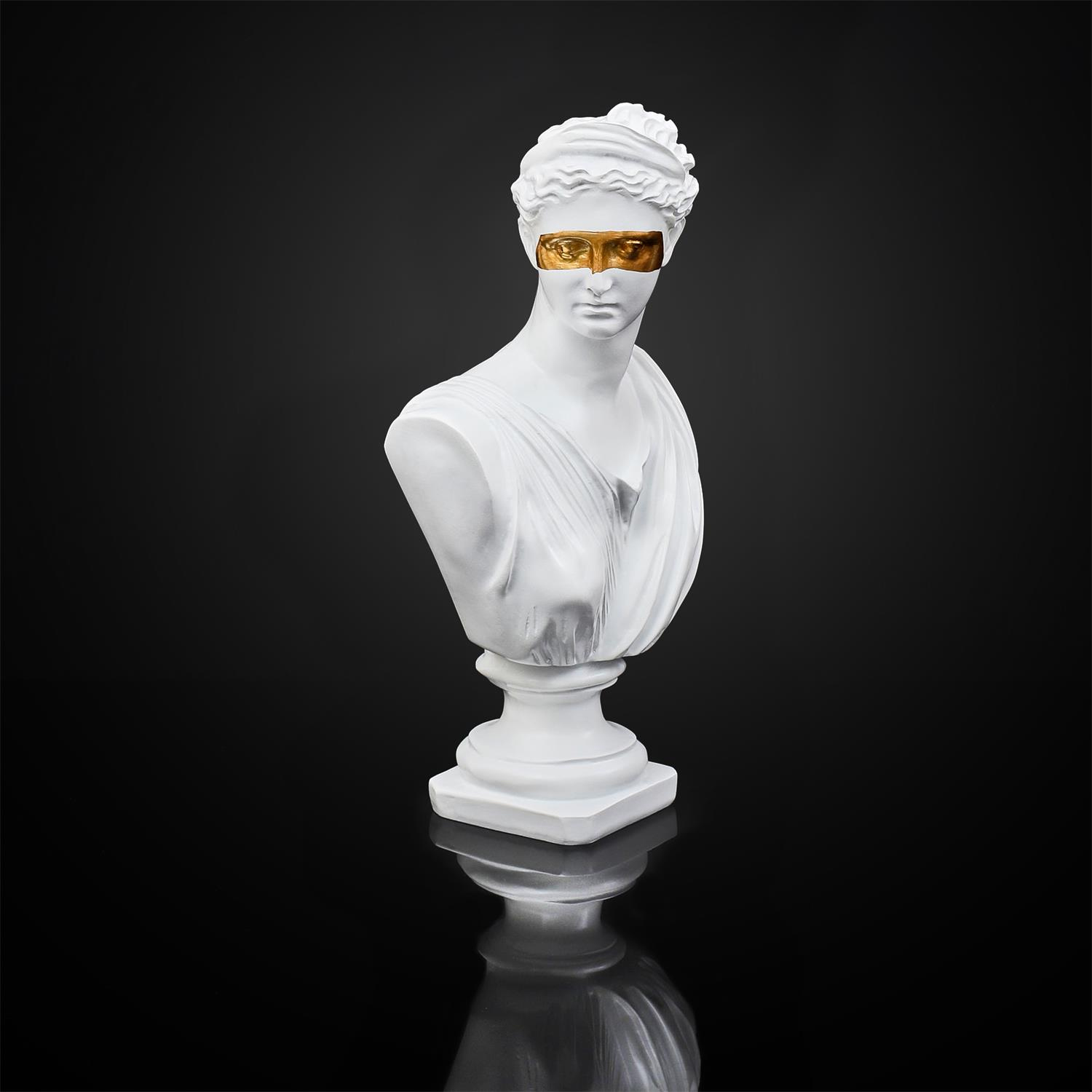 Statut buste decoratif resine deco blanc or figure original masque dore royal femme homme grec art monde sculpture grecque figurine decoration mannequin socle contemporain 6