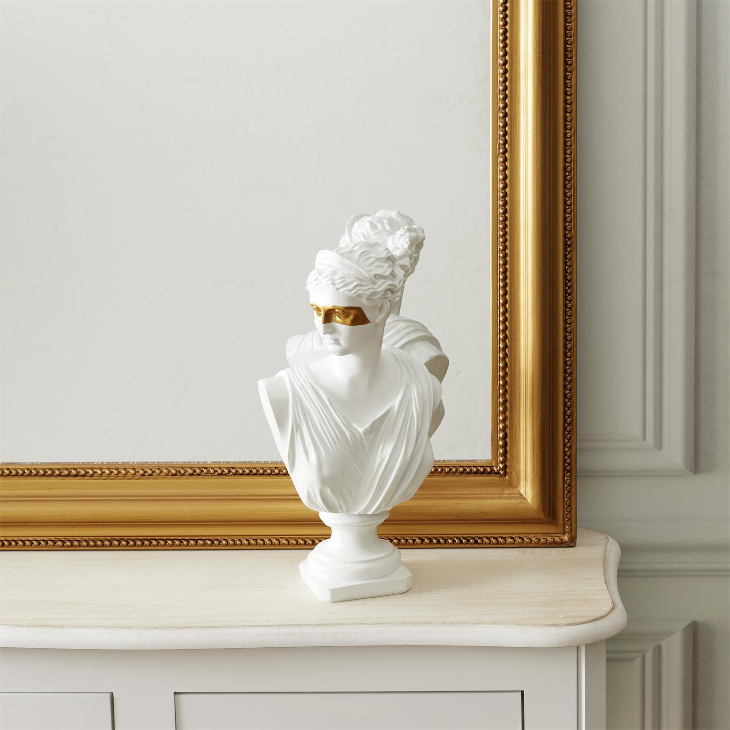 Statut buste decoratif resine deco blanc or figure original masque dore royal femme homme grec art monde sculpture grecque figurine decoration mannequin socle contemporain 5