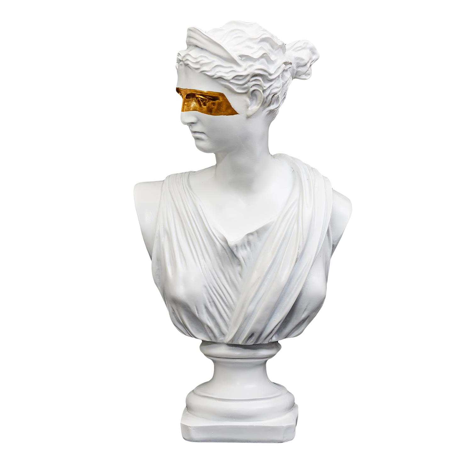 Statut buste decoratif resine deco blanc or figure original masque dore royal femme homme grec art monde sculpture grecque figurine decoration mannequin socle contemporain 7