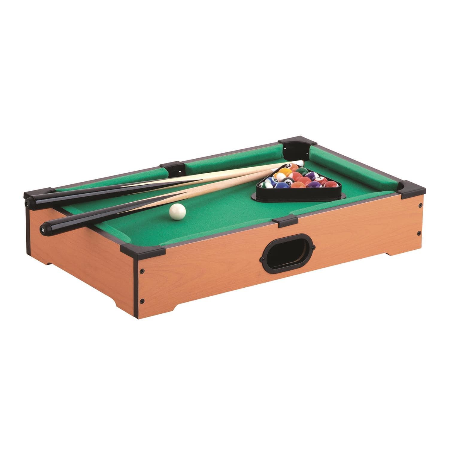 Boules, Queue Et Craie De Billard Dans Une Table De Billard Bleue