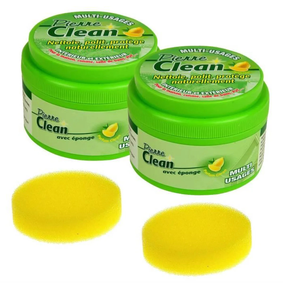 Pierre Clean Format Economique 1,2kg (2x600g) et 2 éponges - Nettoyant multi-usages à base d\'argile naturelle