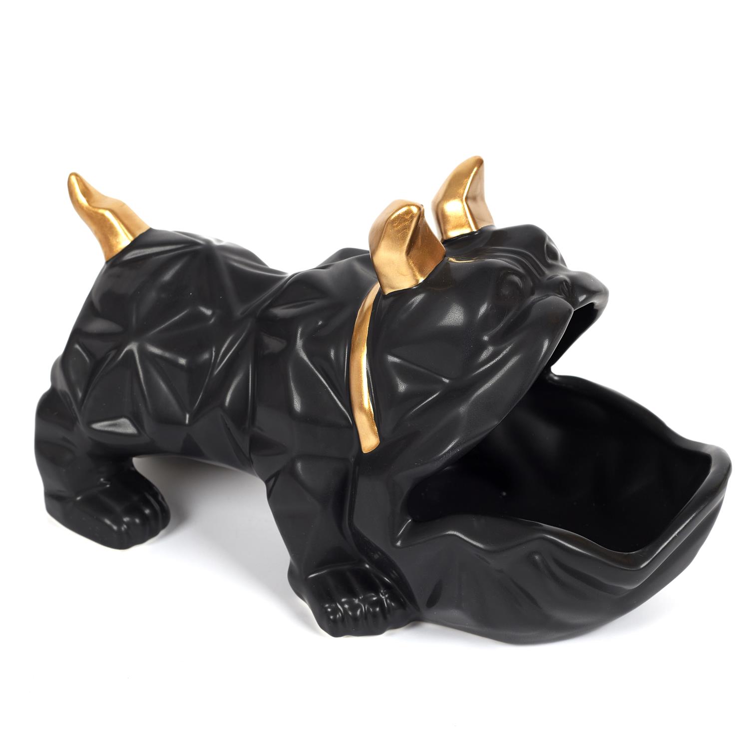Vide-Poche Sculpture Bulldog Moderne 30 cm Noir et Or - Organisateur Clés - Style & Charme Intemporels