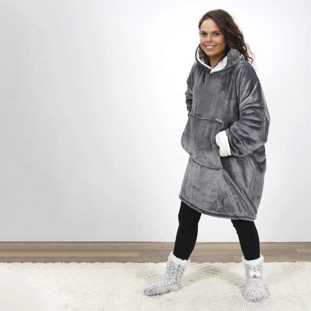 Plaid Pull Sweat à Manche et Capuche avec Poche