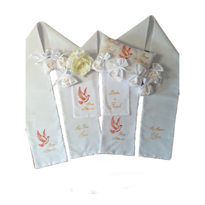 box écharpes de baptême parrain marraine avec coussin et sachets