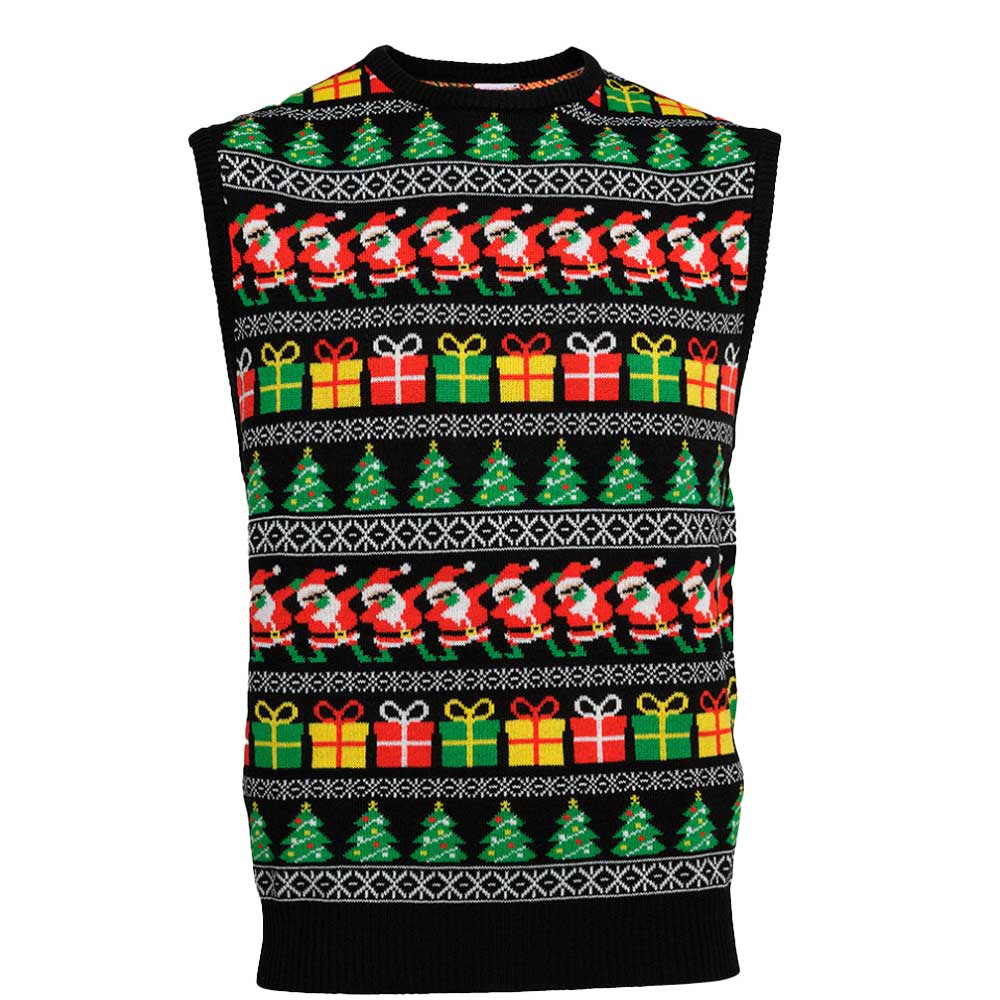 Pull de Noël sans manche “Père Noël qui Dab” – Original et fun