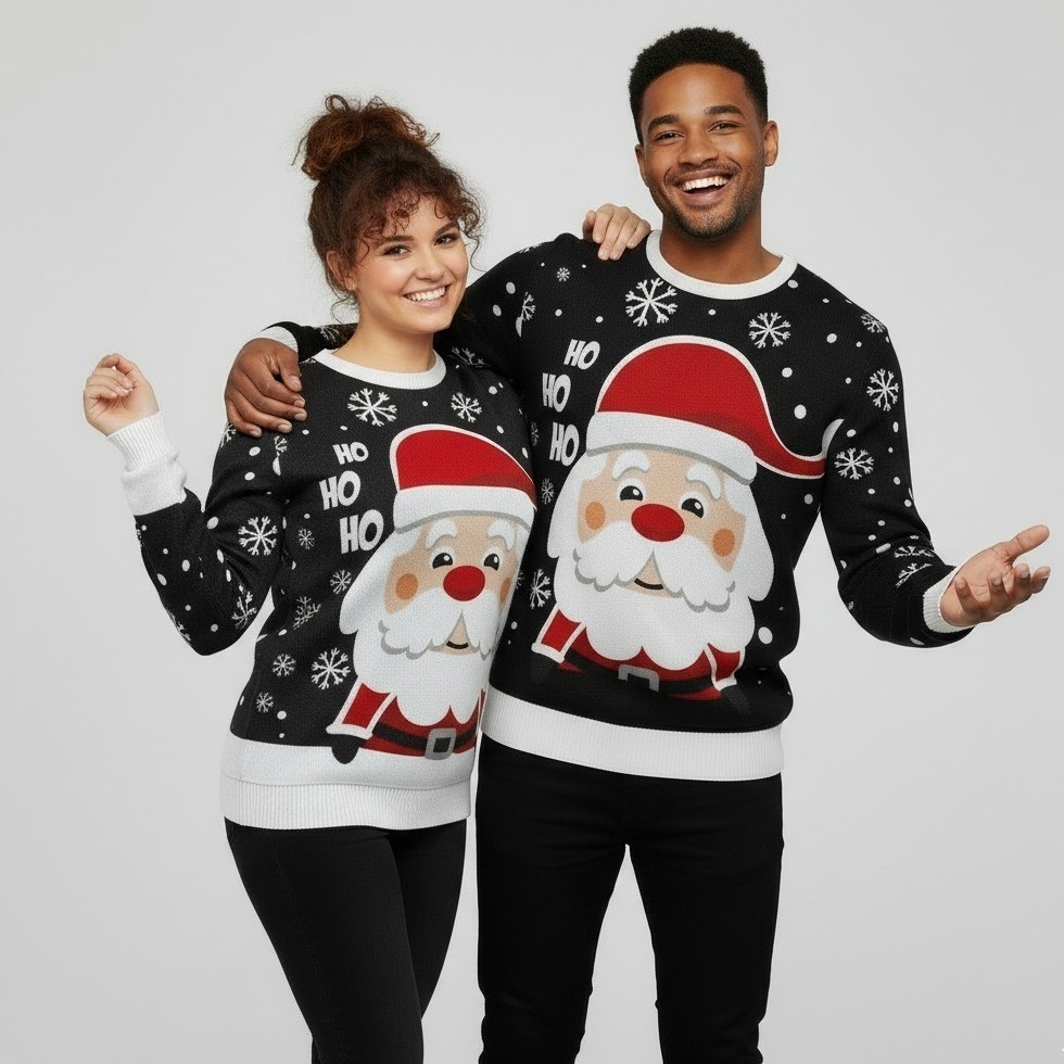 Pull De Noël 'moche' Pour Homme - Motif Père Noël Et Flocons - Chaud Et Drôle - Pour Fêtes De Famille, Soirées