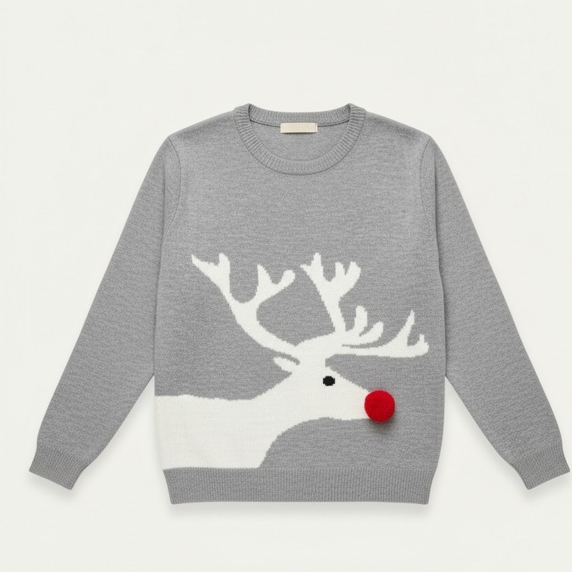 Pull de Noël Nez rouge sur gris