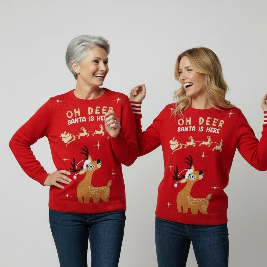 Pull De Noël - Femme - Sweatshirt Imprimé - Manches Longues - Col Rond