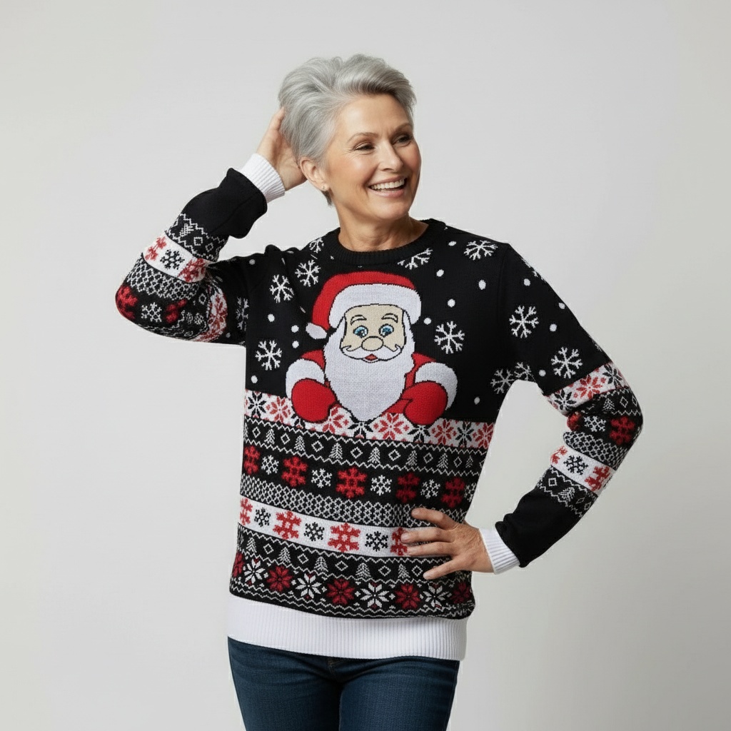 Pull de Noël Coucou Père Noël – Noir Rouge Coton bio