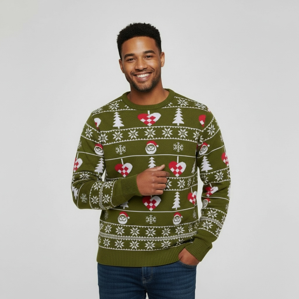 pull-de-noel-coton-terre-et-vert-Homme