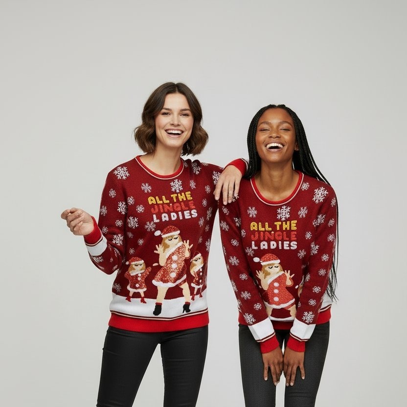 Pull de Noël Danse et paillettes – Rouge neige Acrylique