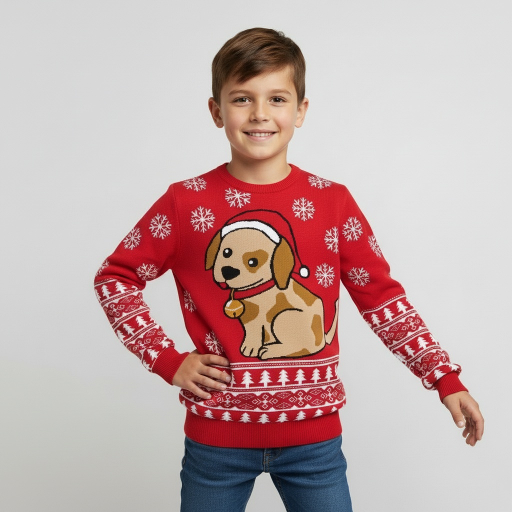 pull-noel-enfant-chien-garcon