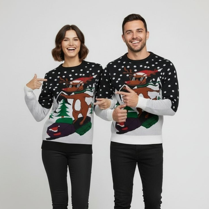 Pull de Noël Rudolph en moto-neige