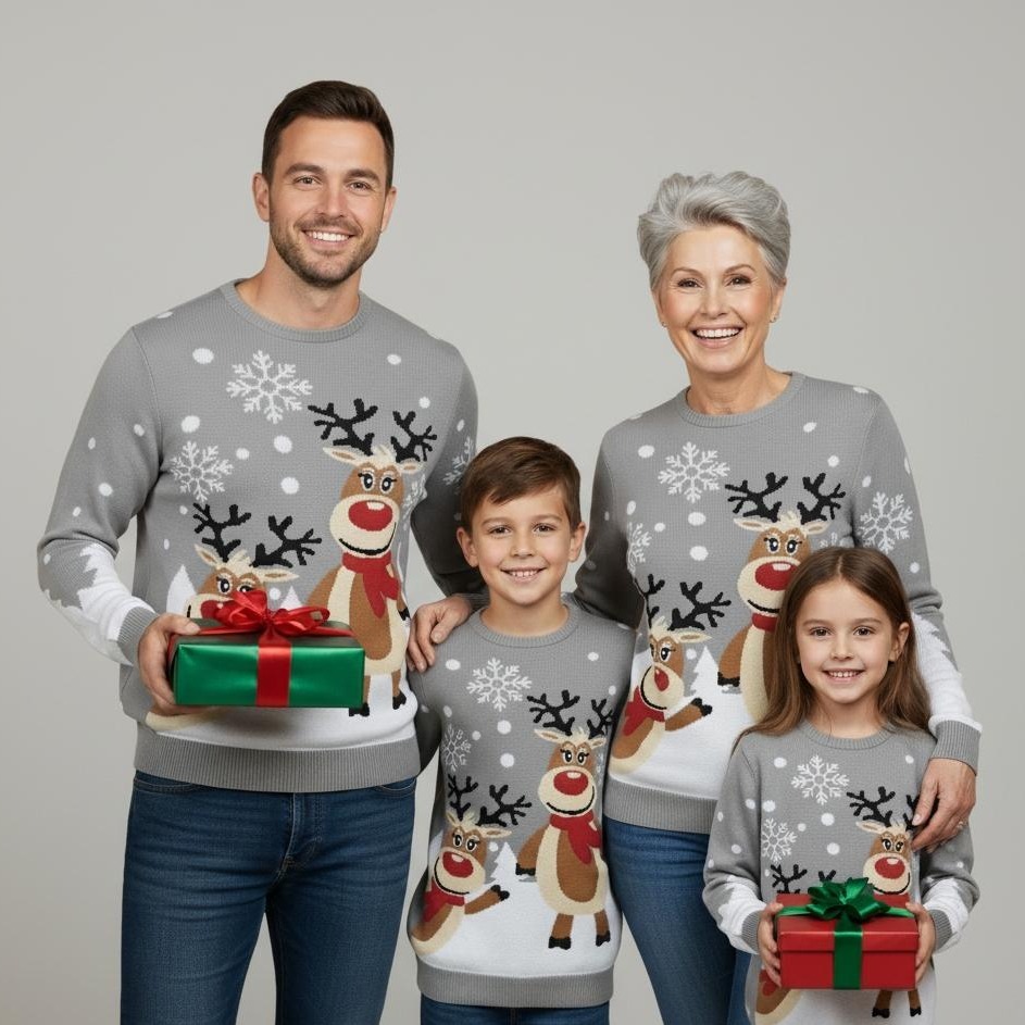 Pull de Noël famille Double Rudolph