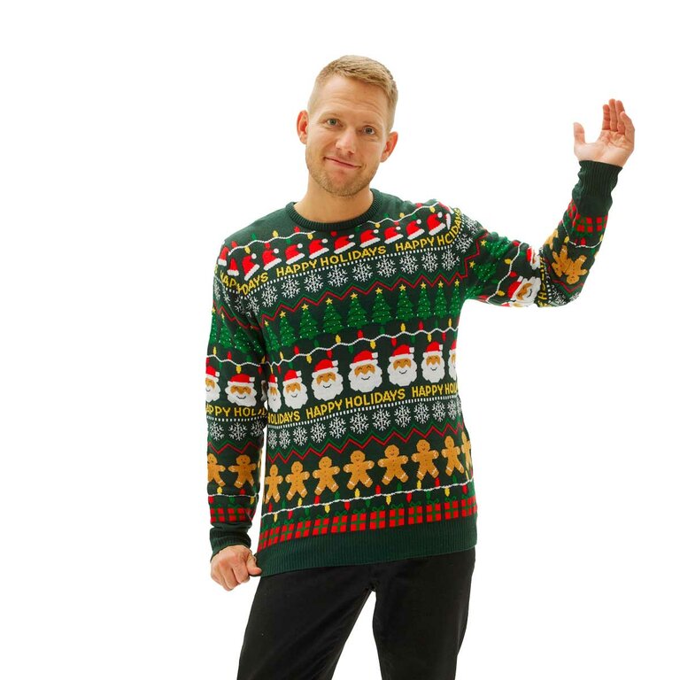 Pull De Noël Unisexe - Motifs Sapin, Père Noël, Flocons Sur Fond Bleu - Taille Small - Neuf Sans étiquette