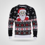Zwarte kersttrui Kiekeboe Kerstman met rode en witte jacquardbanden