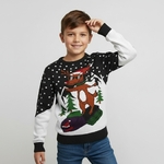 Pull de Noel-Rudolph-en-moto-neige- Enfant-Garcon