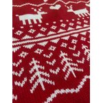 Close-up van het witte jacquardmotief op de rode kersttrui Noorse warmte