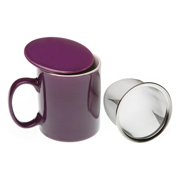 Mug violet en grès avec filtre en inox pour infusions