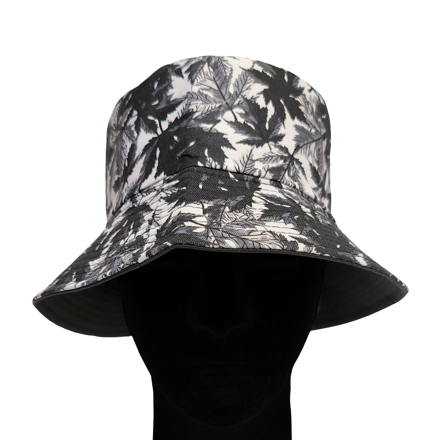 Black n white leaf bucket hat 2