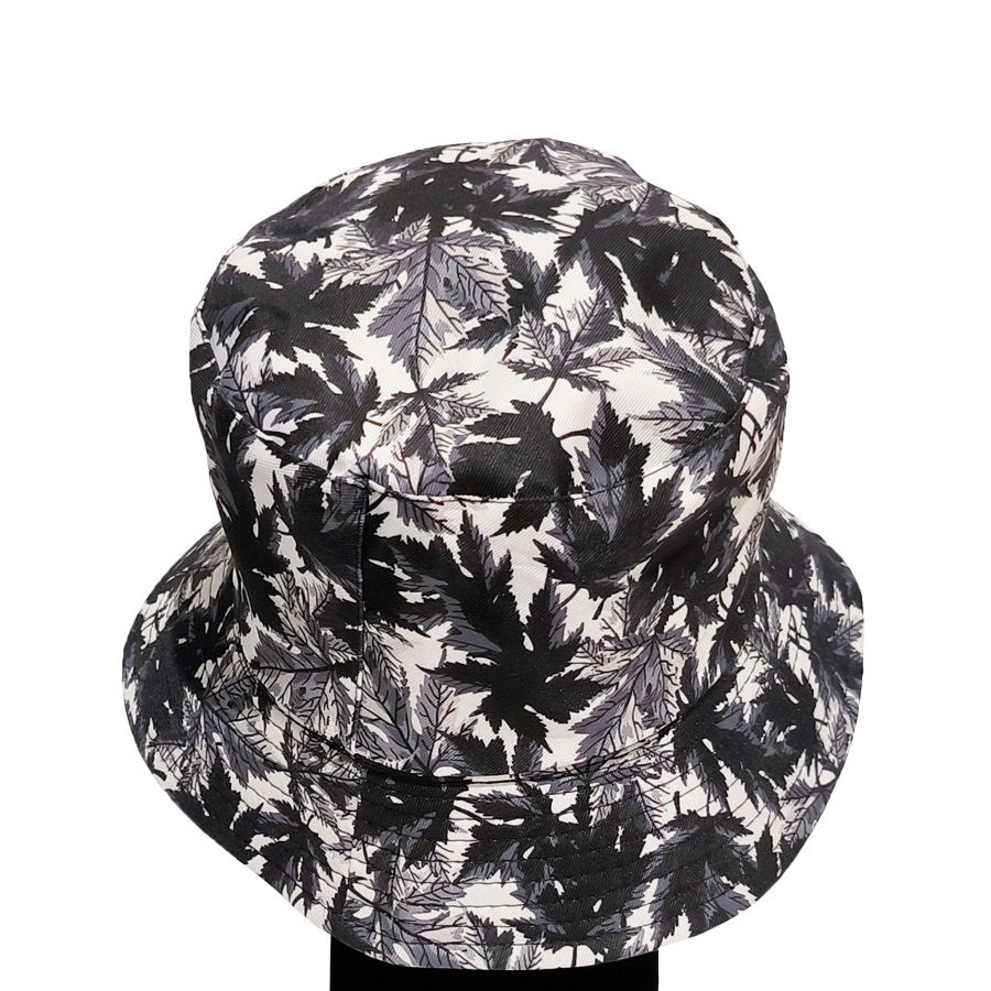 Black n white leaf bucket hat 3