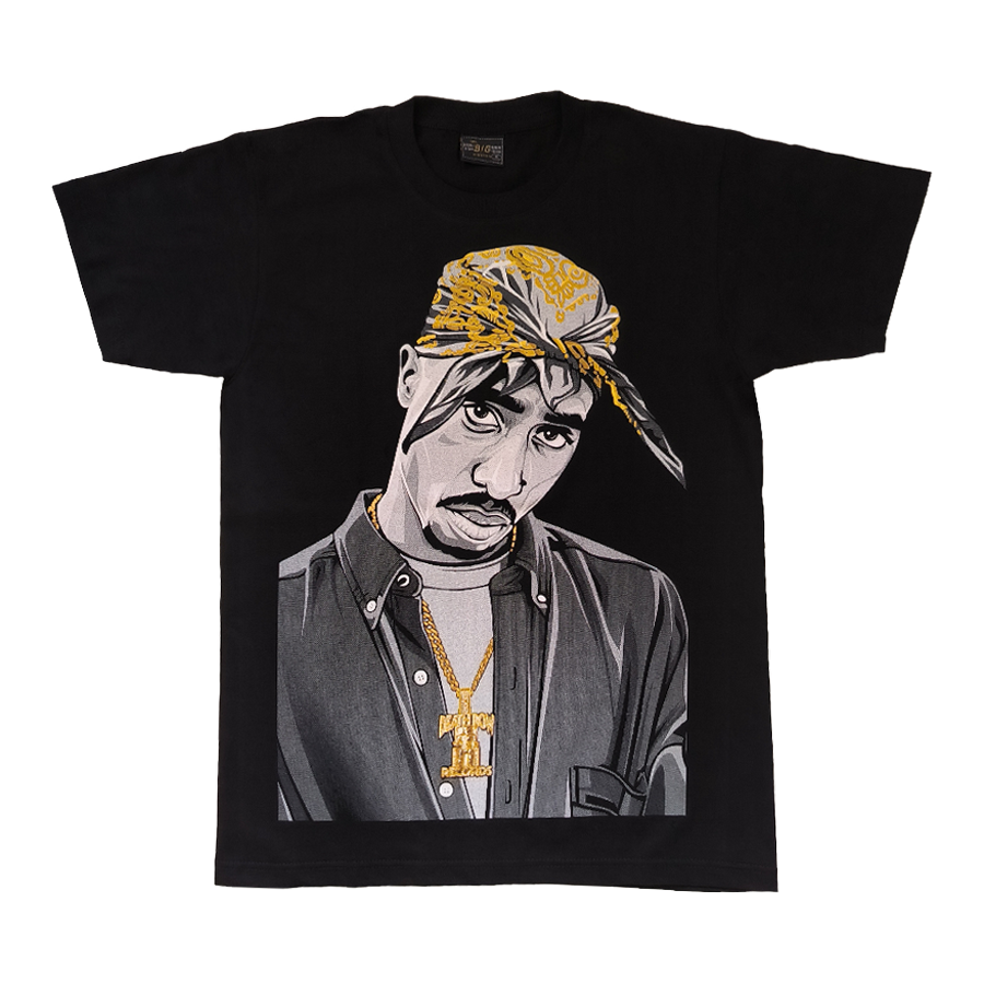 T-shirt noir imprimé Tupac Bandana