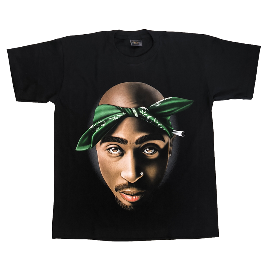 T-shirt noir imprimé Tupac bandana vert (L)